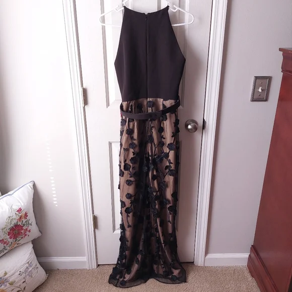 Belle Badgley Mischka (Wesley Dress) - NWT Black Formal Dress W/ Tan Lace Skirt - Picture 3 of 8